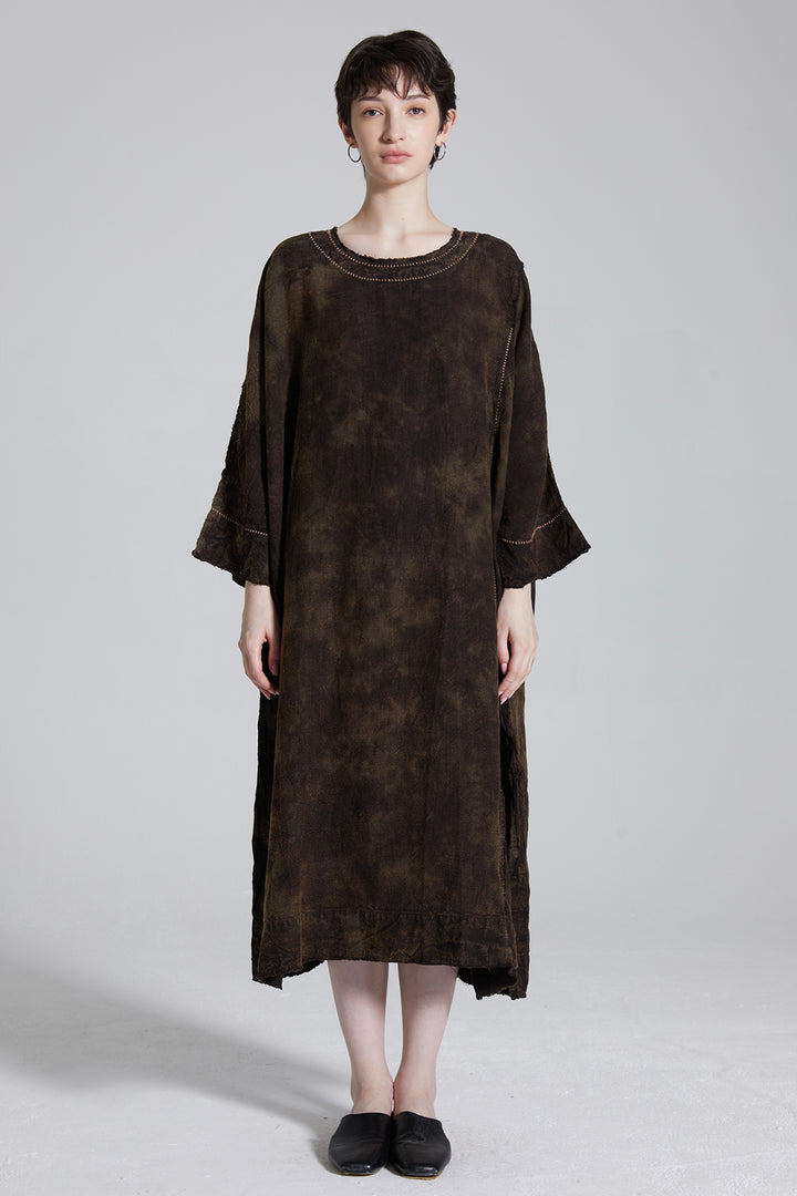 Cravat Tie-dye Linen Cozy Maxi Dress