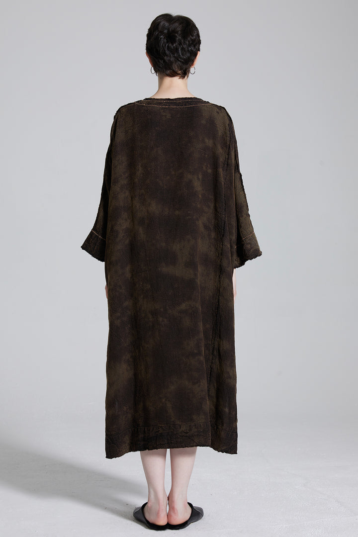 Cravat Tie-dye Linen Cozy Maxi Dress