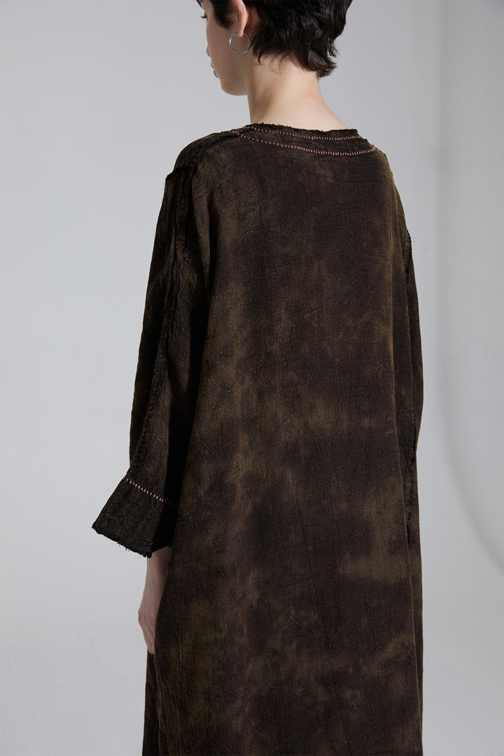 Cravat Tie-dye Linen Cozy Maxi Dress