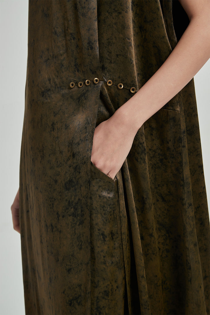 Conjunto de duas pernas largas de seda sólida de manga curta - marrom