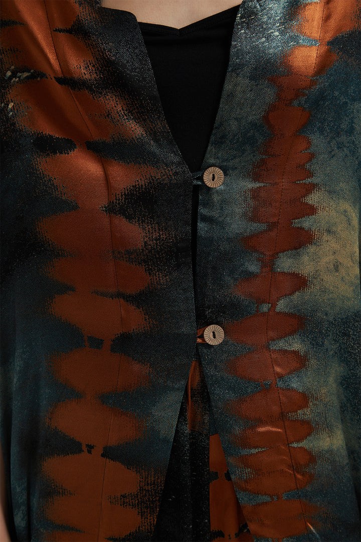 Bedrucktes, gemütliches Sommer-Zweiteiler-Set aus Seide mit weitem Bein