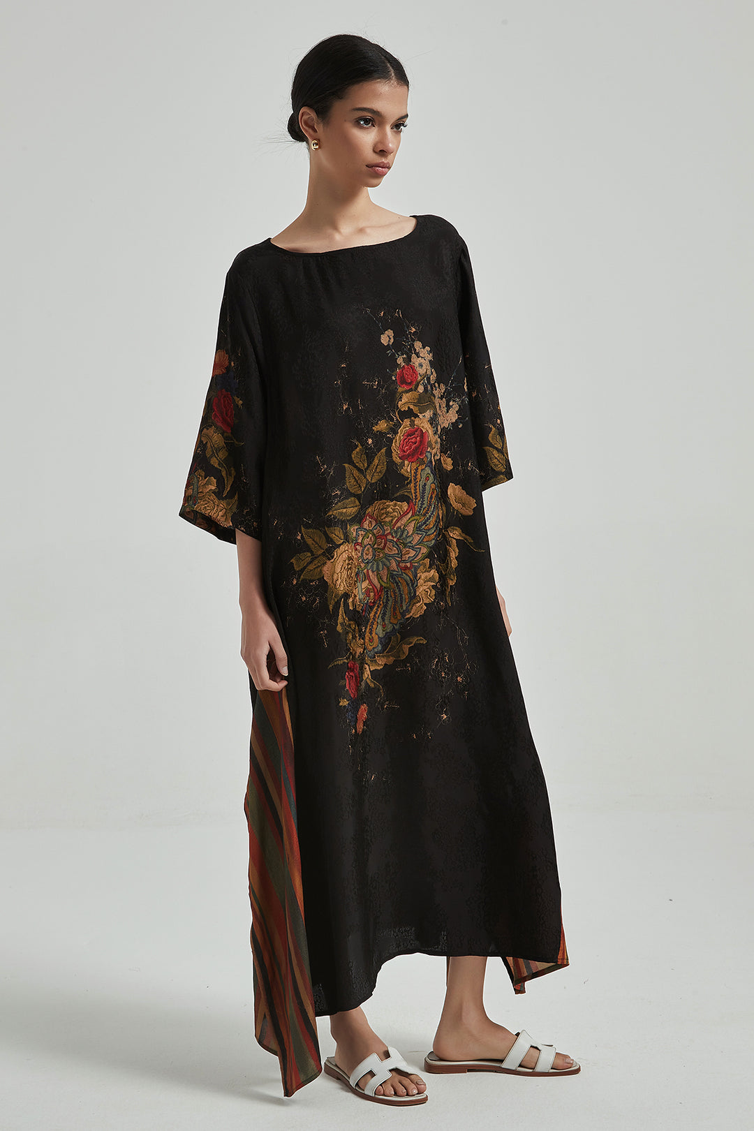 Retro Print Oversize Irregular Silk Dress