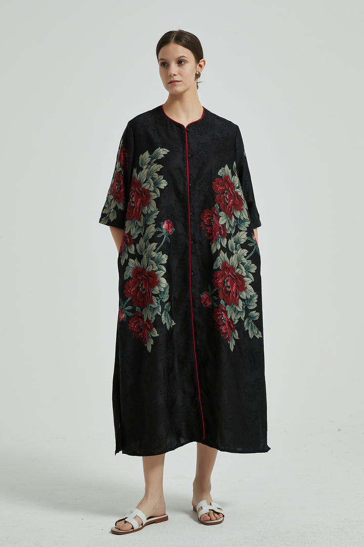 Vintage Rose Elegant Silk Dress