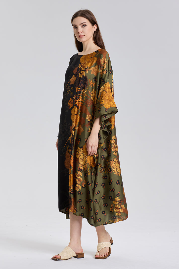 Chiara Retro-Blumen-Gemütliches Seidenkleid