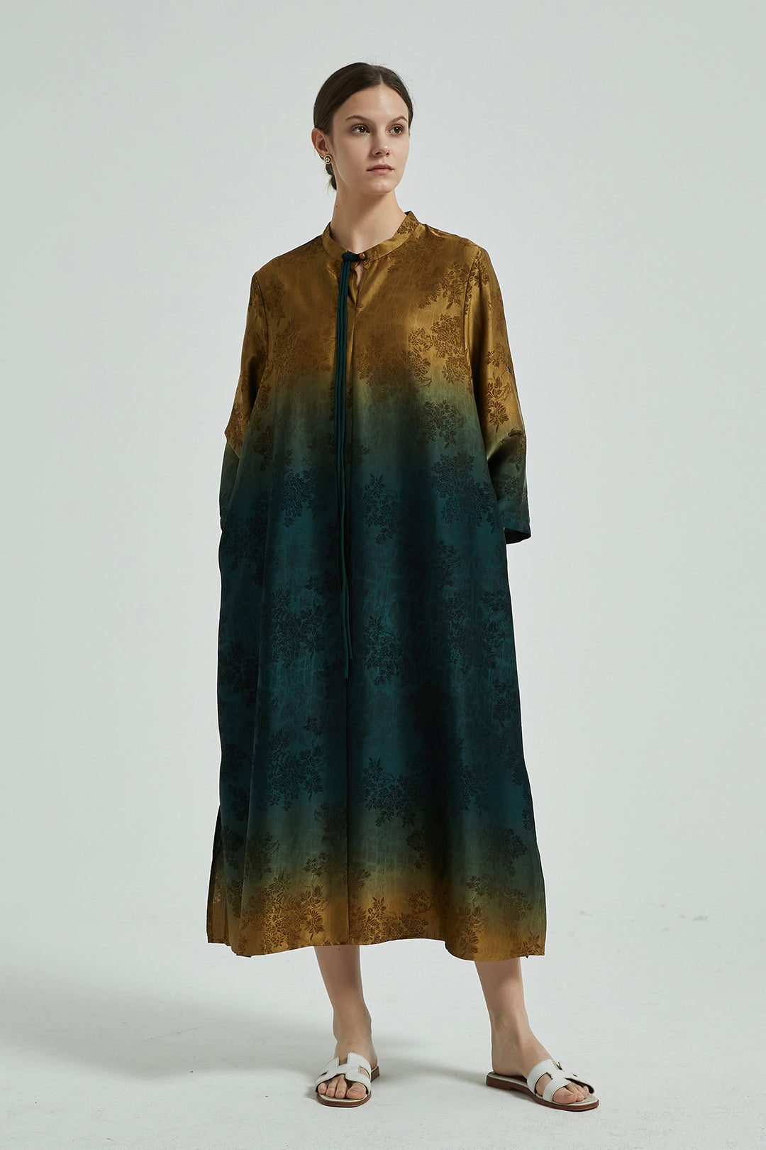 Gradient Color Silk Dress - Green
