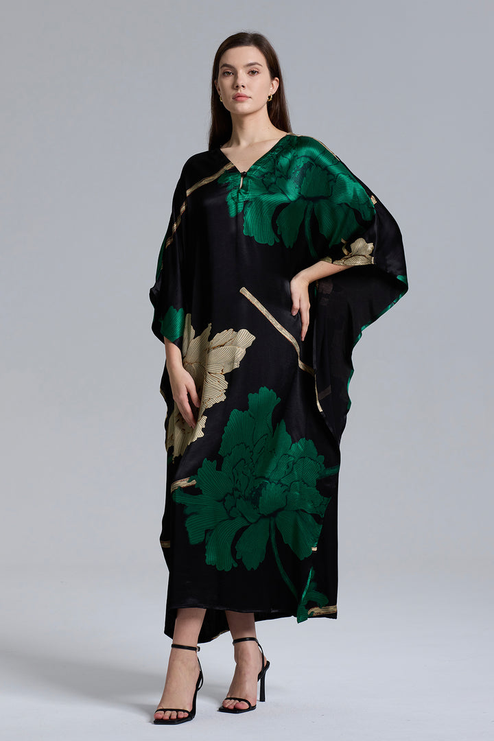 Inez Big Flower Casual Maxi Silk Dress