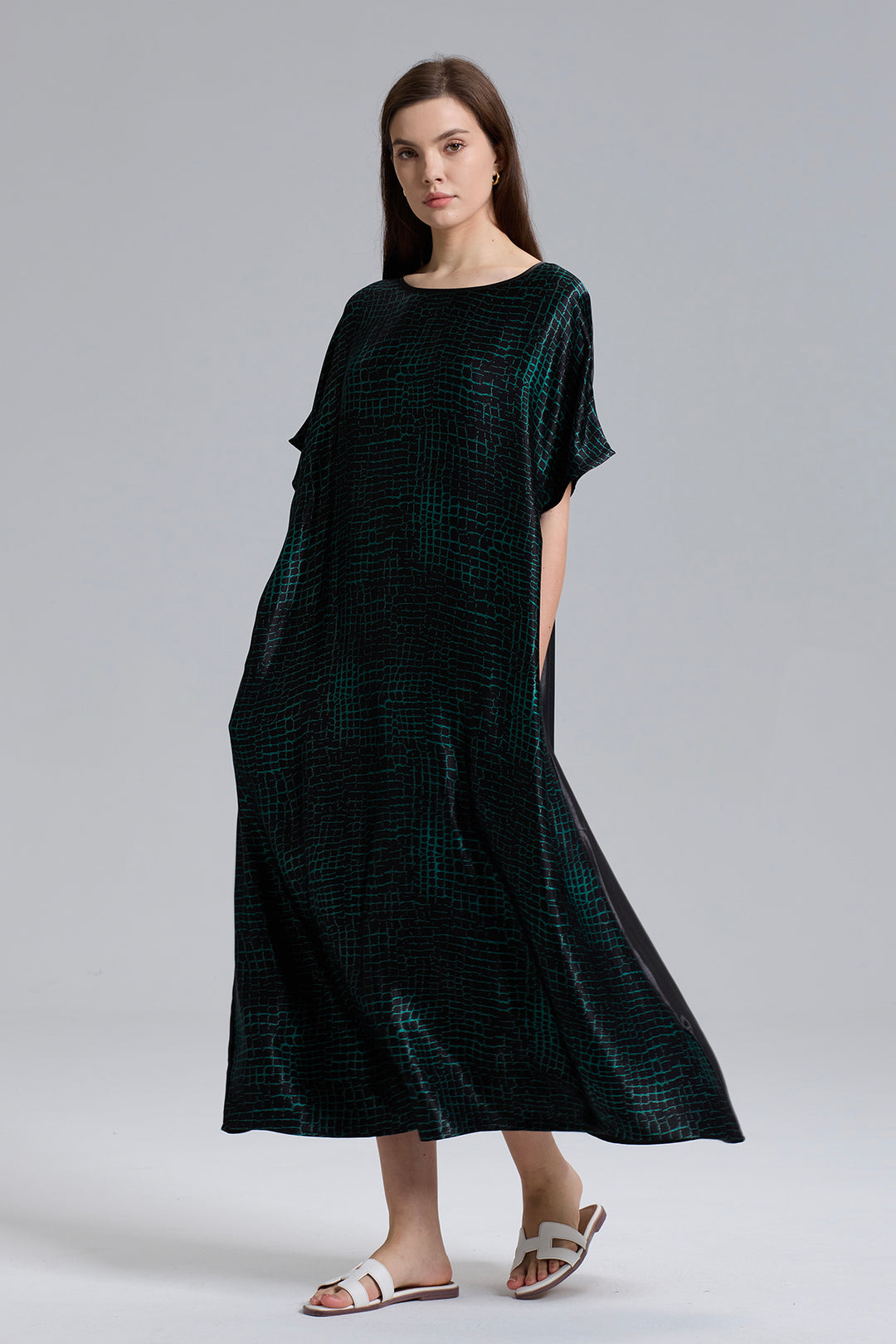 Lucia Elegant Short Sleeve Silk Dress