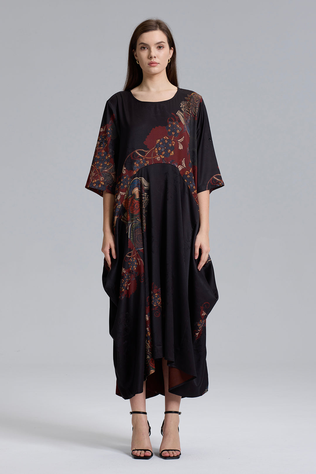 Camino Irregular Design Print Silk Dress