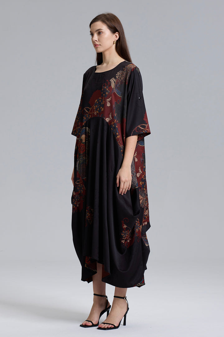 Camino Irregular Design Print Silk Dress