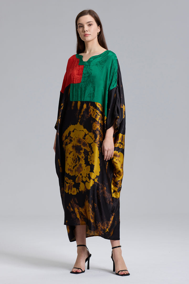 Beatrix Splice Color Ethnic Maxi Silk Dress