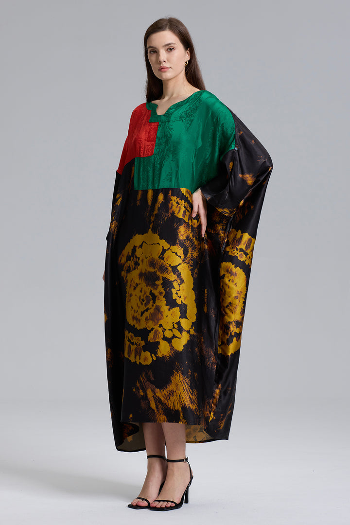 Beatrix Splice Color Ethnic Maxi Silk Dress