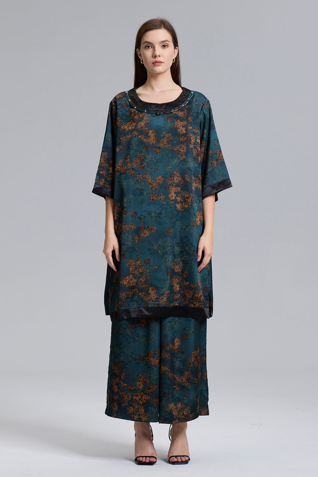 Reina Retro Design Short Sleeve Wide Leg Set