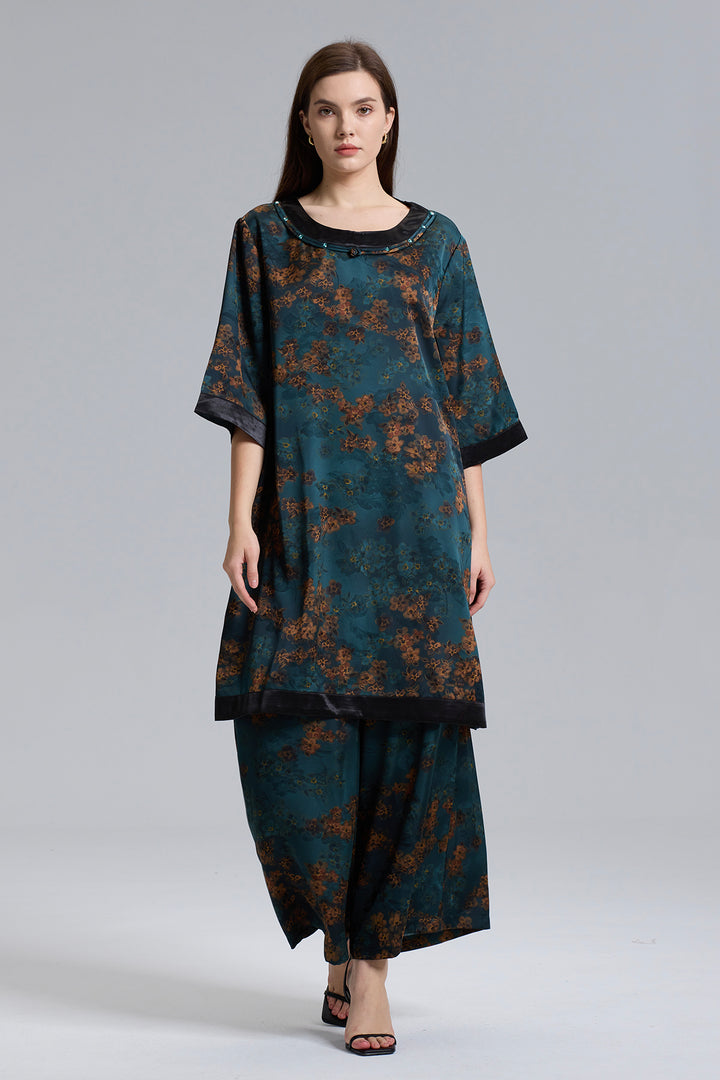 Reina Retro Design Short Sleeve Wide Leg Set