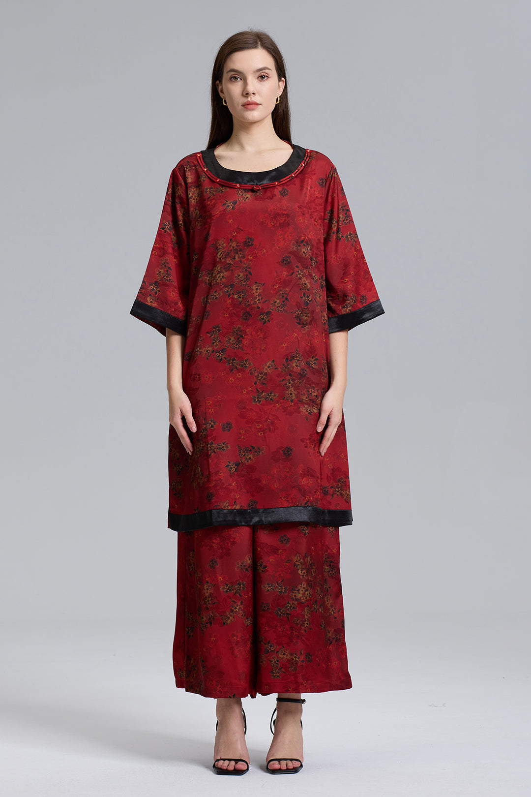 Reina Retro Design Short Sleeve Wide Leg Set