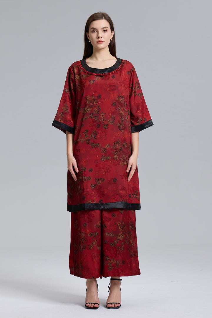 Reina Retro Design Short Sleeve Wide Leg Set