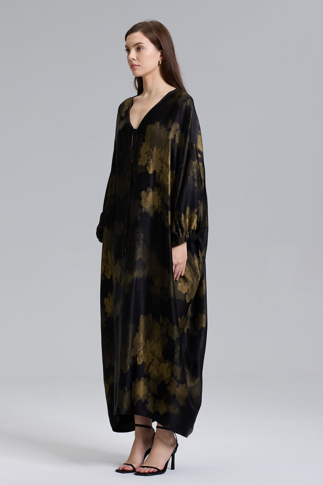 Rubi V-Neck Elegant Silk Caftan Dress