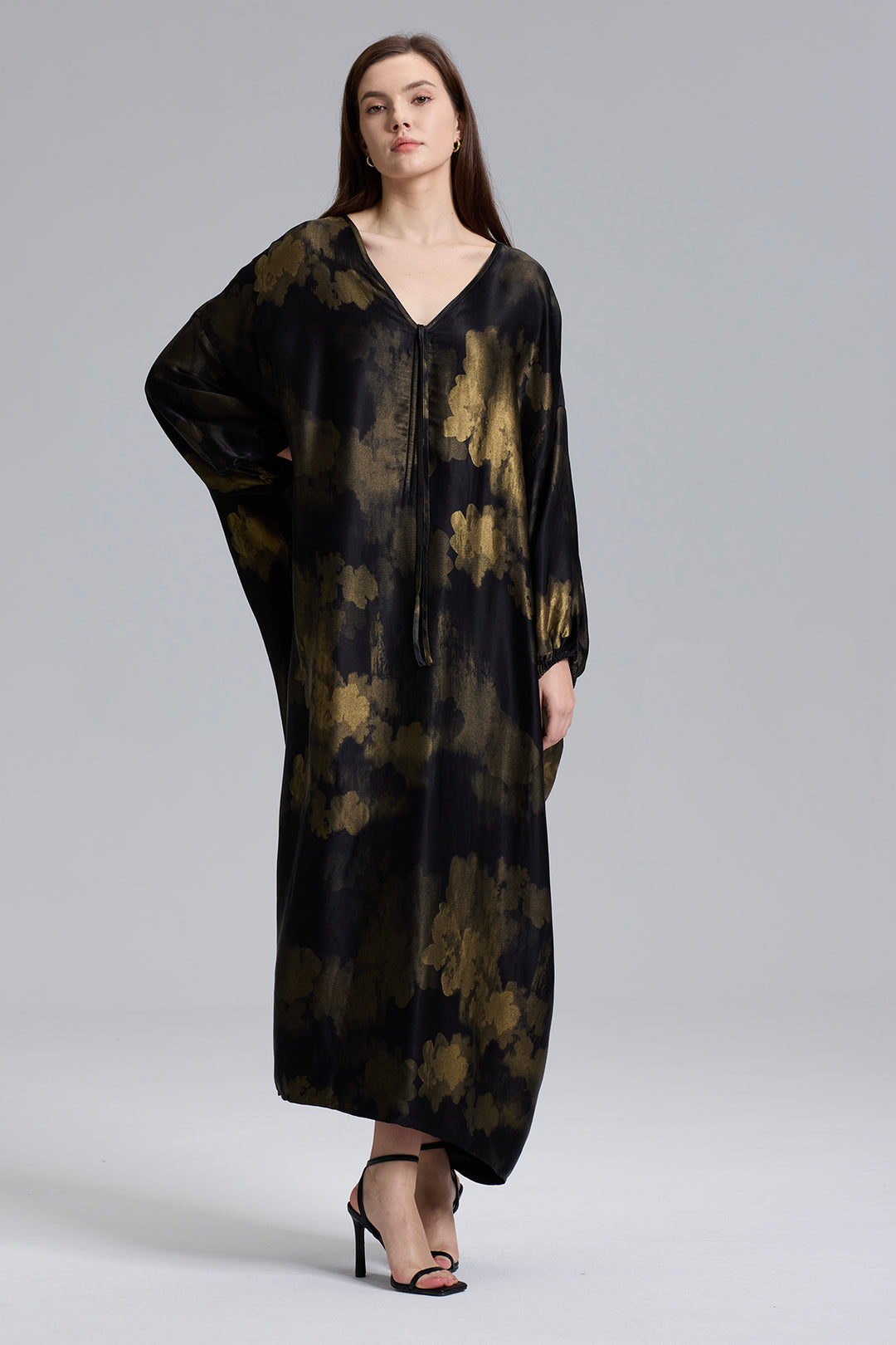 Rubi V-Neck Elegant Silk Caftan Dress