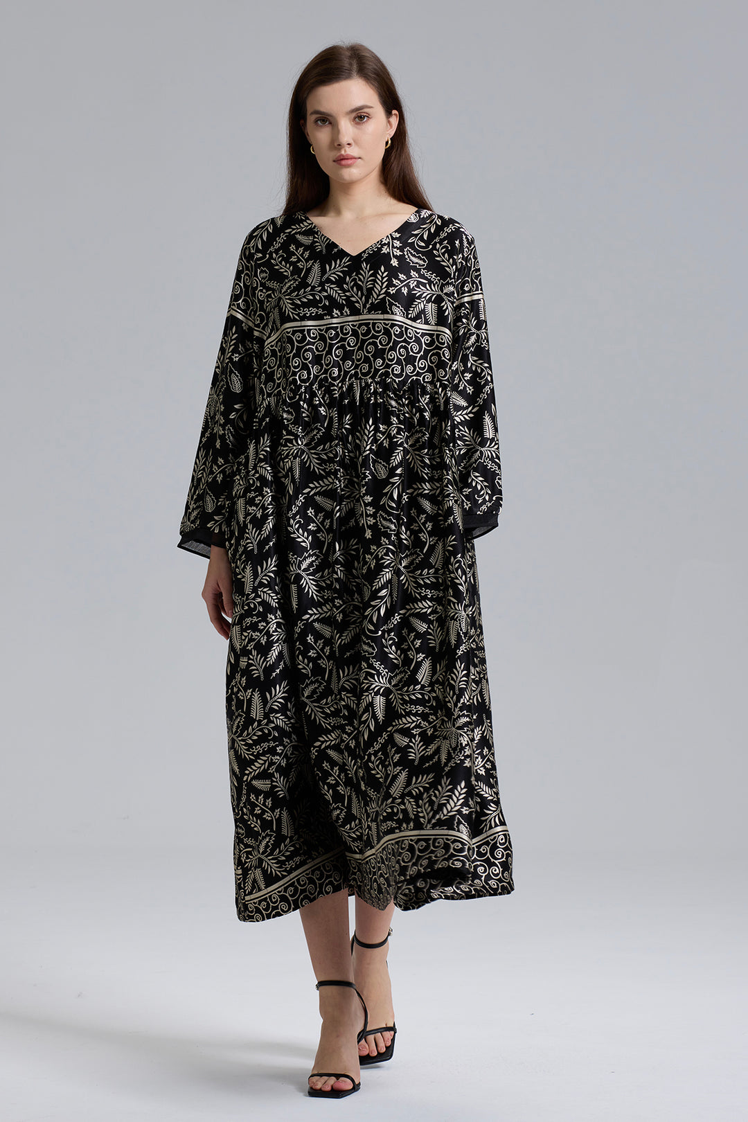 Tulum V-Neck Print Silk Dress