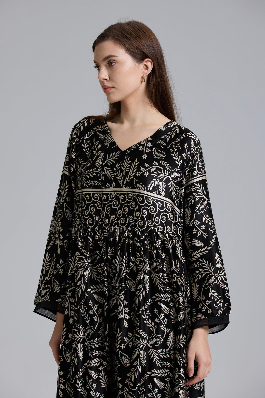 Tulum V-Neck Print Silk Dress