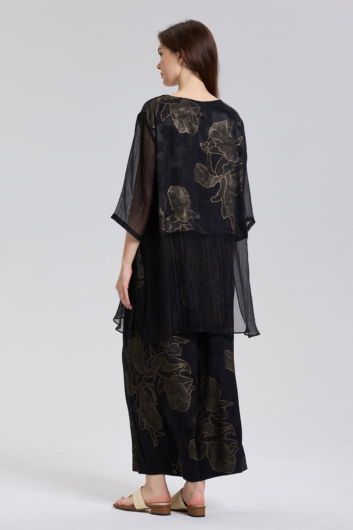 Byron V-Neck Mesh Splice Silk Two Set