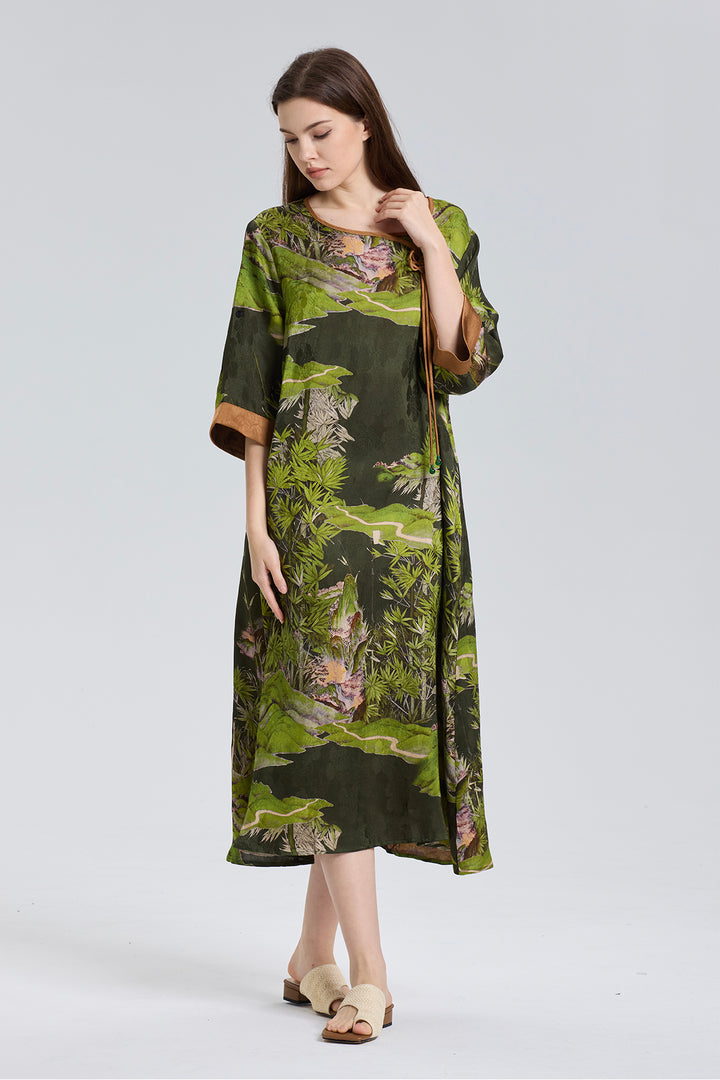Ares Retro Design Elegant Jacquard Maxi Dress