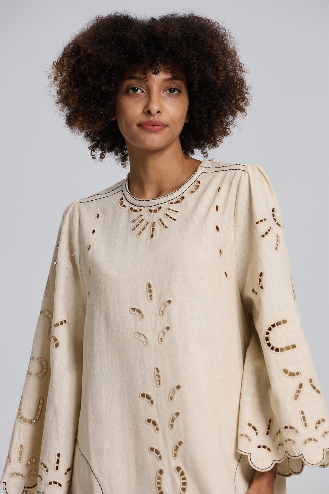 Una Flax Hollow Embroidery Maxi Dress