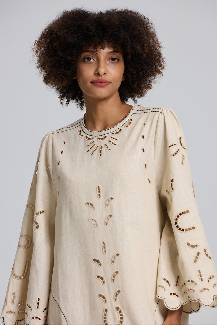 Una Flax Hollow Embroidery Maxi Dress