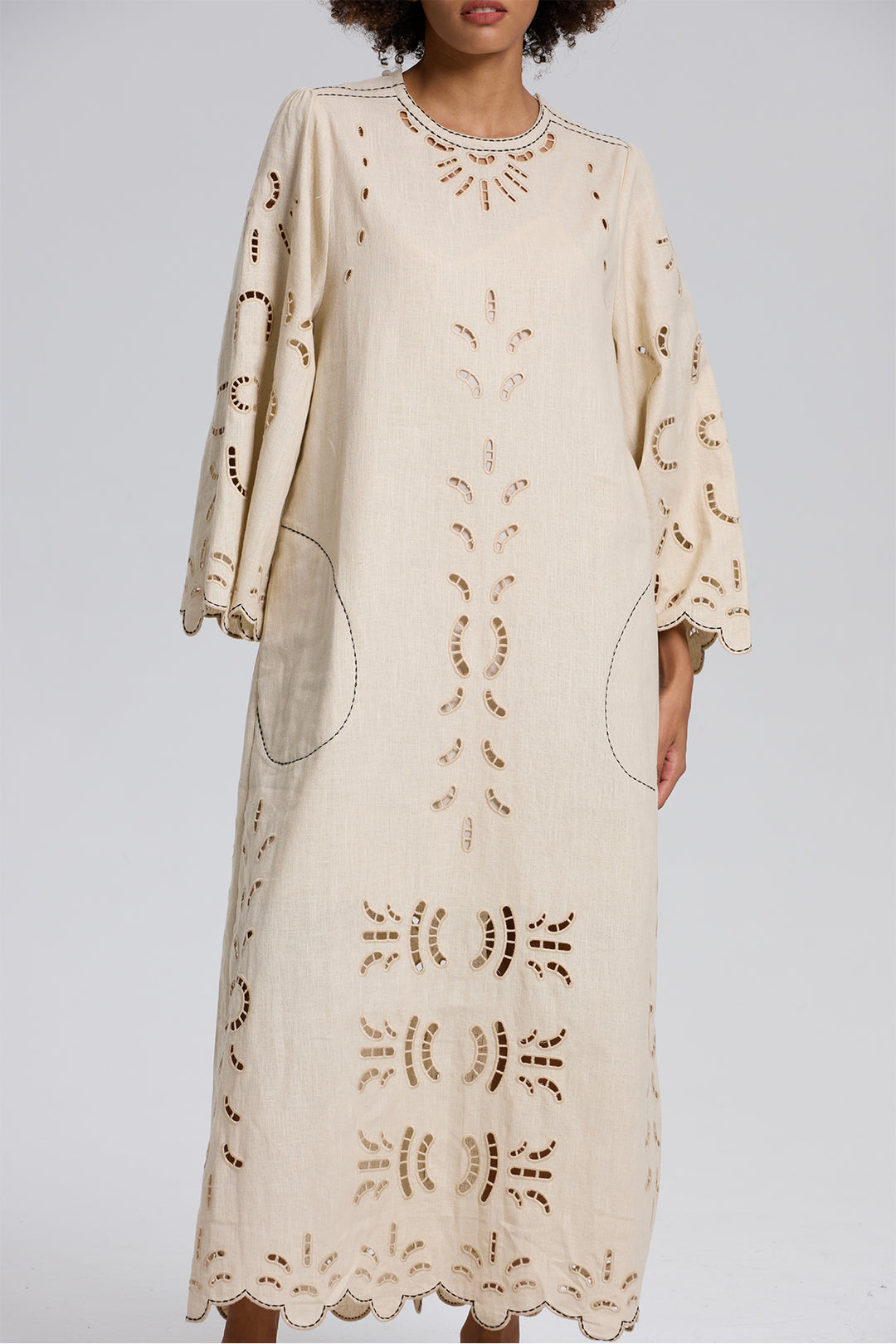 Una Flax Hollow Embroidery Maxi Dress