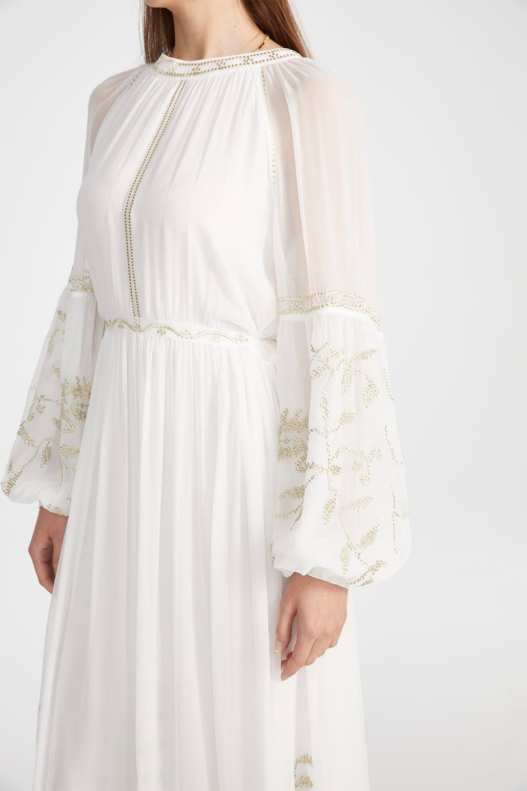 Isabel Silk Embroidered Dress in White