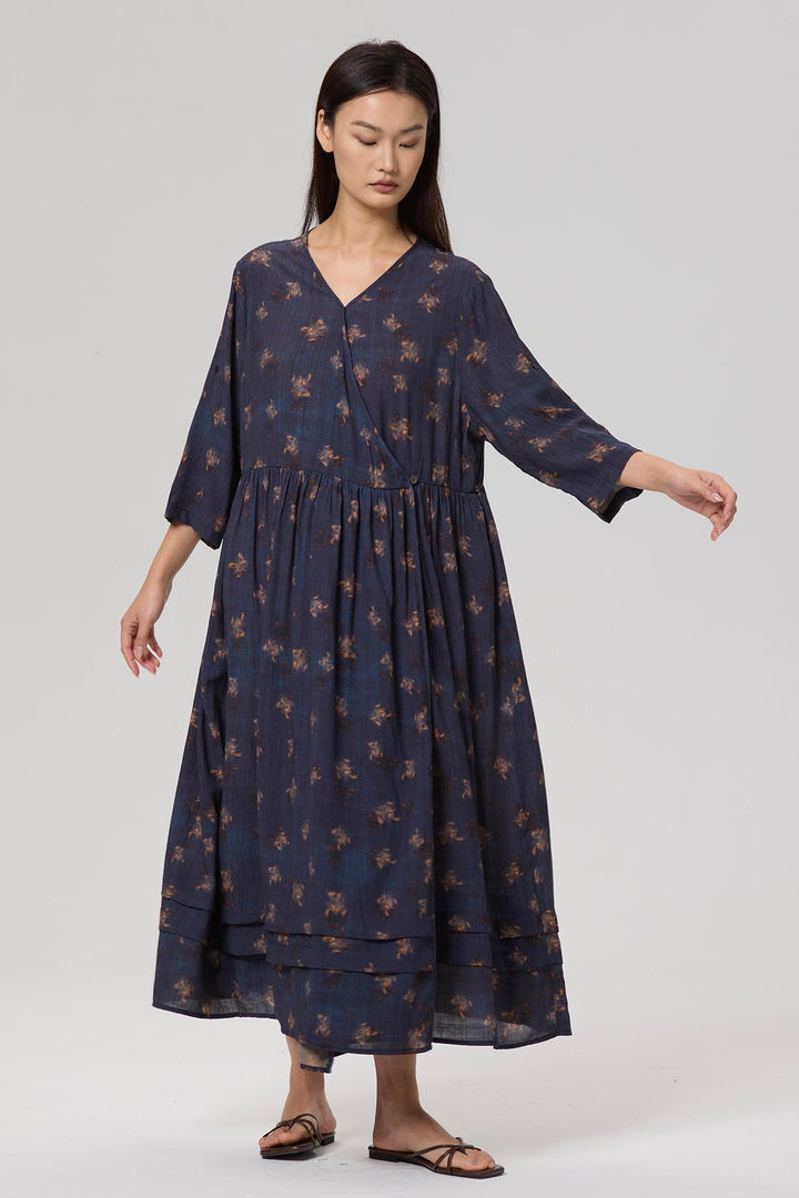 Eveline V-Neck Wrap Ethnic Dress