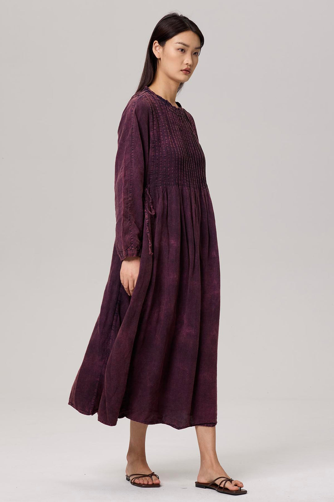 Satine Long Sleeve Tie-dye Linen Dress