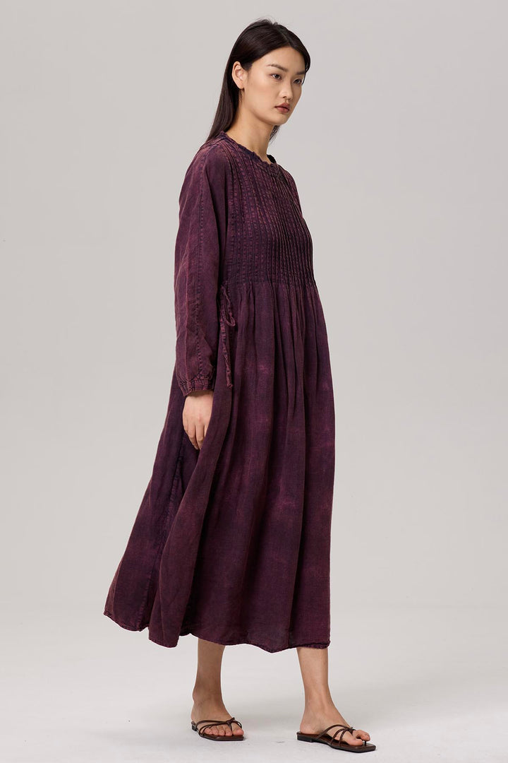 Satine Long Sleeve Tie-dye Linen Dress