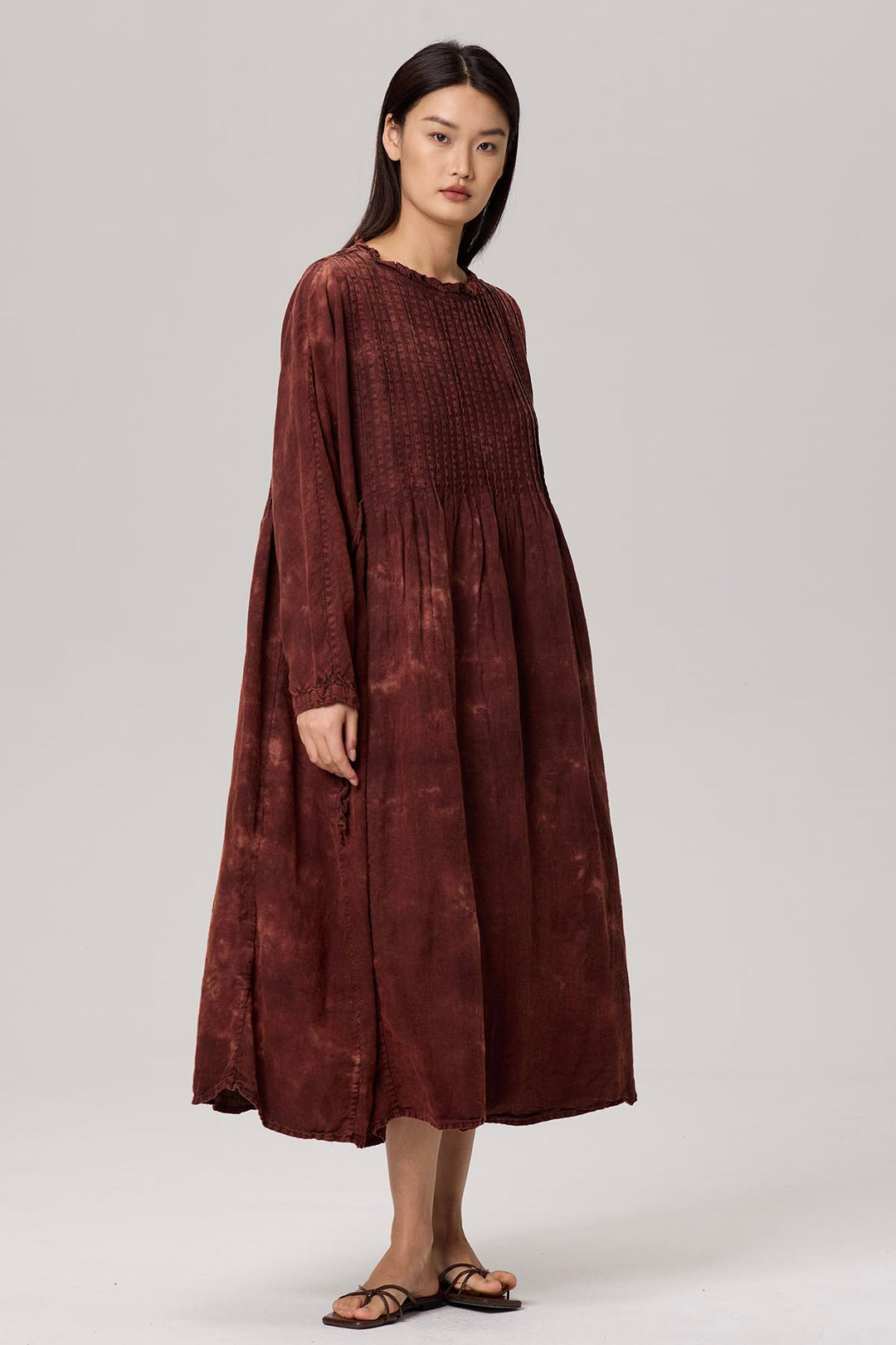 Satine Long Sleeve Tie-dye Linen Dress