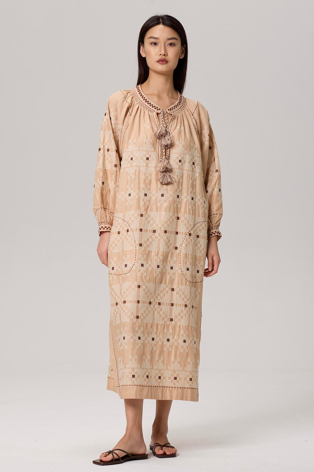 Denisse Ethnic Embroidery Maxi Dress