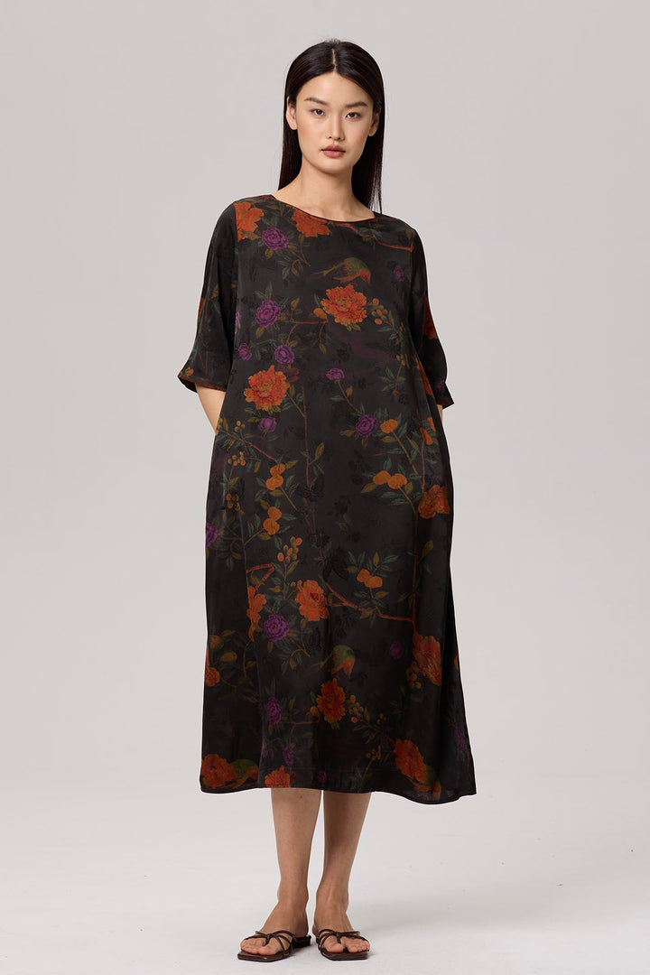 Gigi Retro Flower Print Short Sleeve Dress