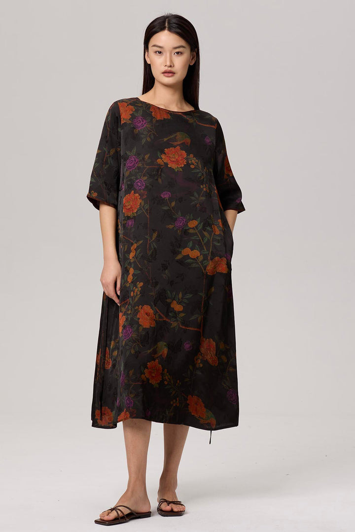 Gigi Retro Flower Print Short Sleeve Dress