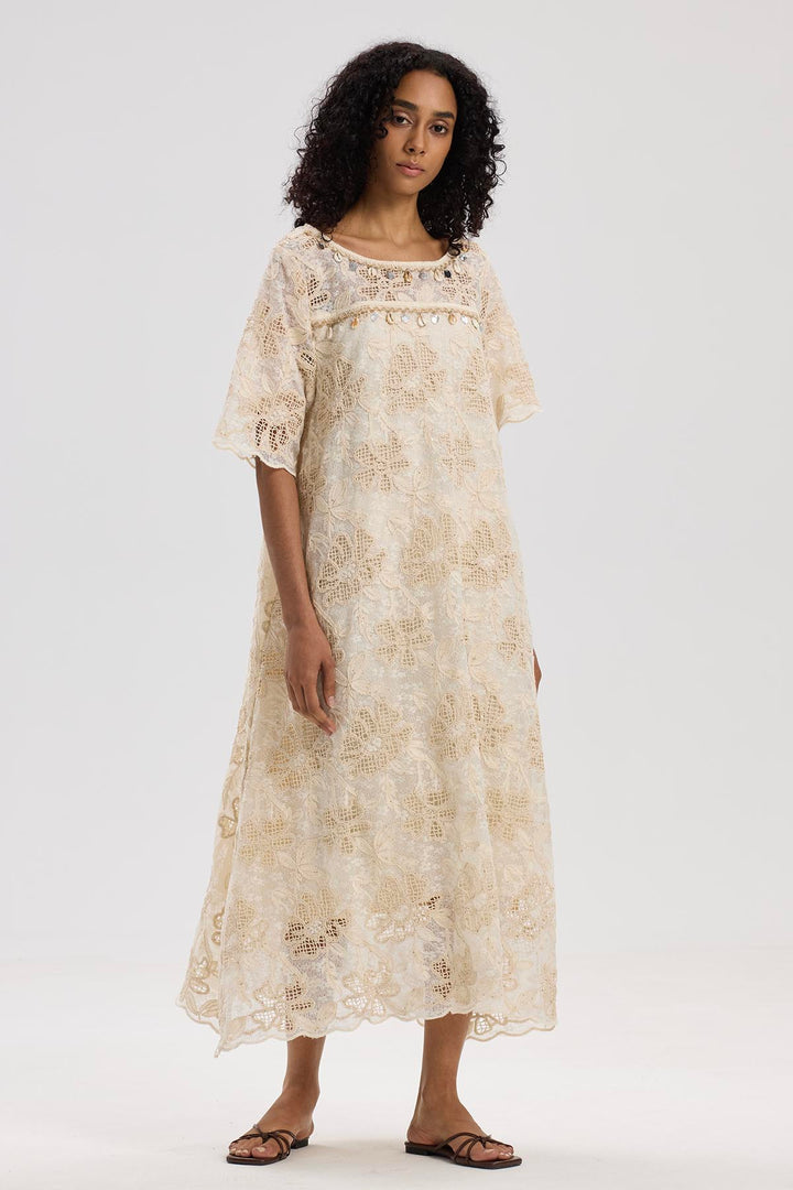 Althea Short Sleeve Lace Maxi Dress
