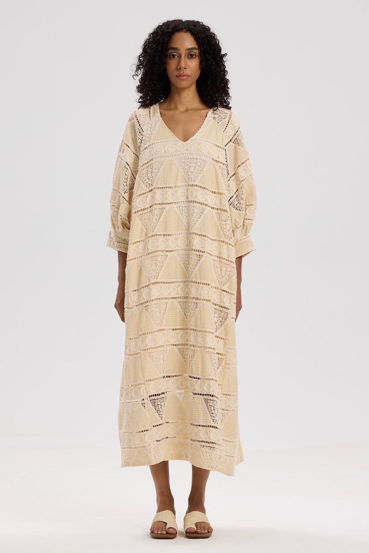 Paloma V-Neck Embroidery Casual Maxi Dress