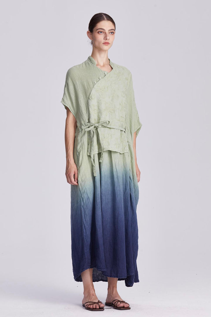Liora Embroidered Linen Wrap Dress