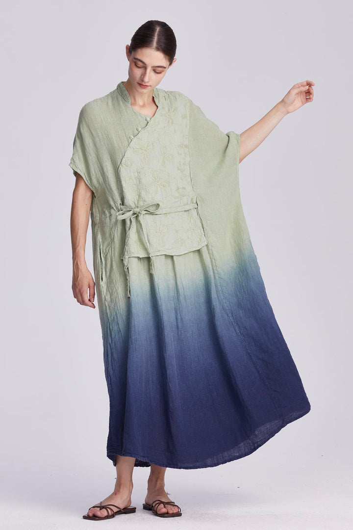 Liora Embroidered Linen Wrap Dress