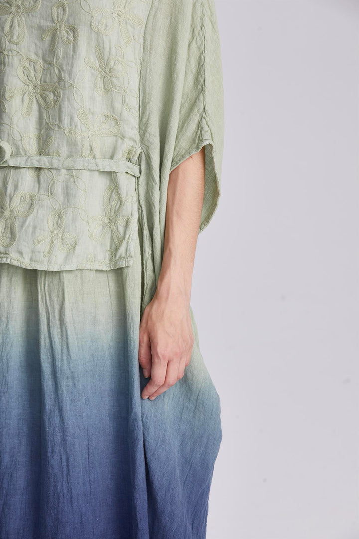 Liora Embroidered Linen Wrap Dress