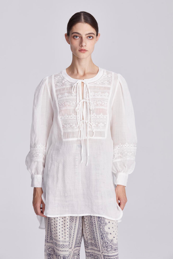 Elodie Embroidered Tie-Front Blouse