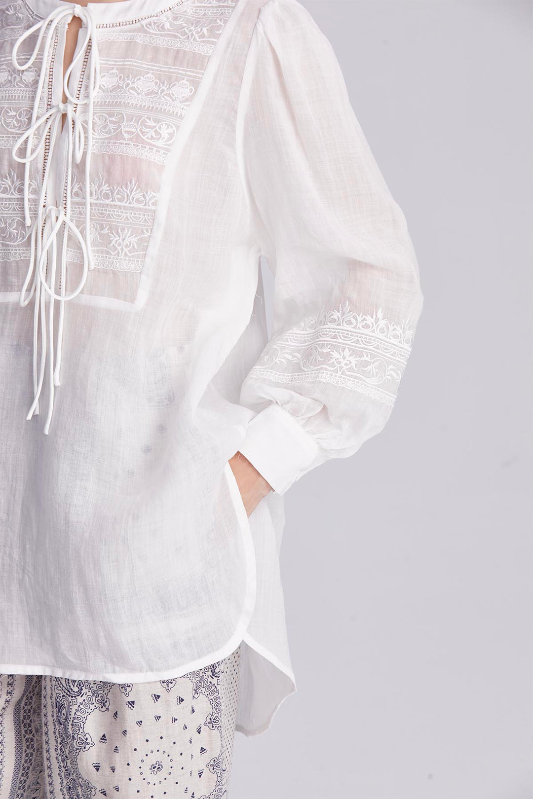 Elodie Embroidered Tie-Front Blouse