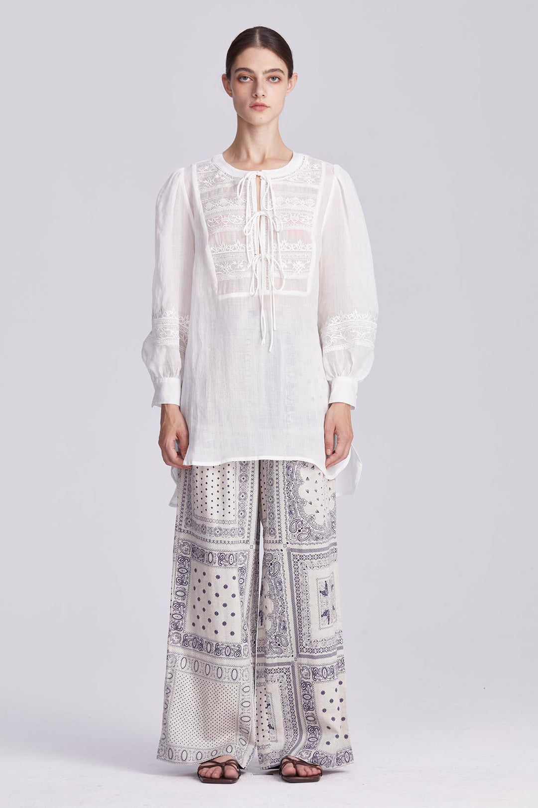 Elodie Embroidered Tie-Front Blouse