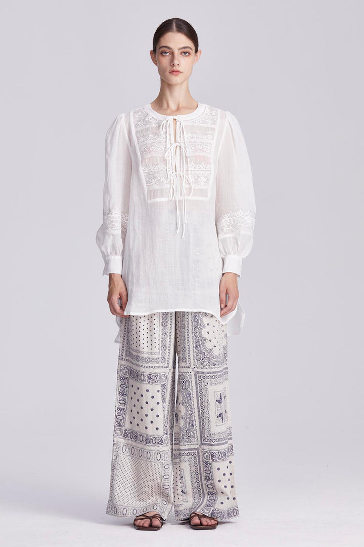 Elodie Embroidered Tie-Front Blouse