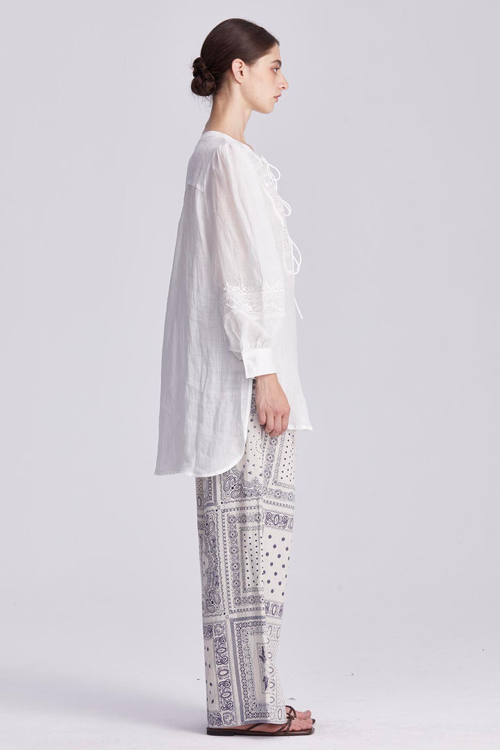 Elodie Embroidered Tie-Front Blouse