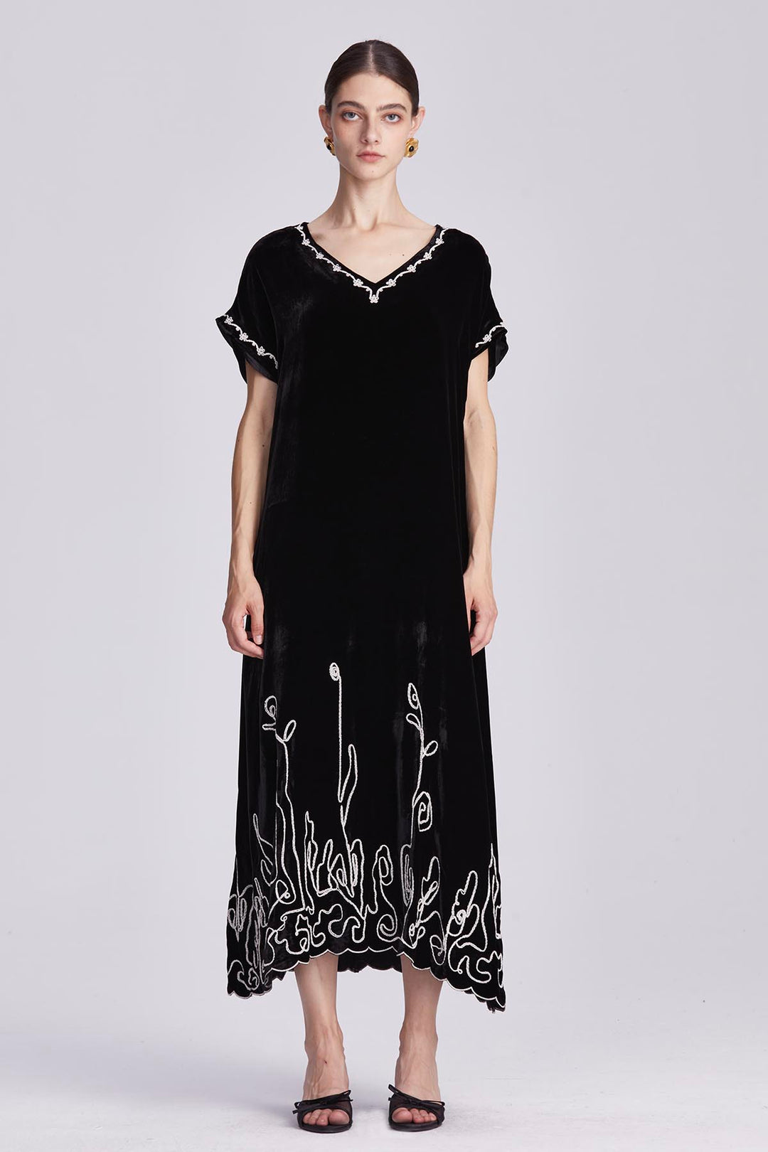 Theodora Embroidered Silk Velvet Dress
