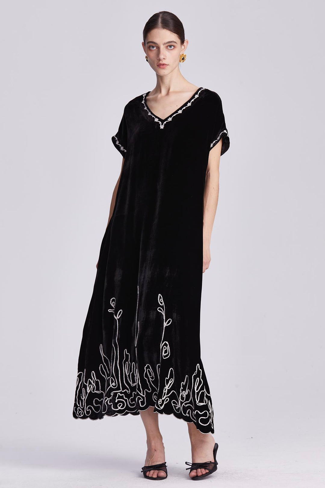 Theodora Embroidered Silk Velvet Dress
