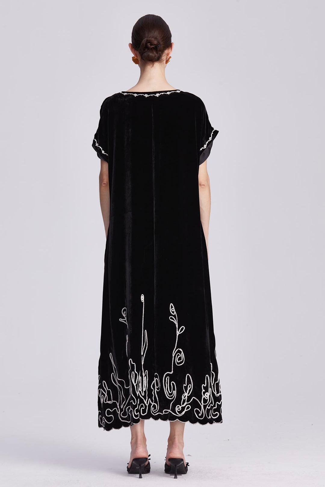 Theodora Embroidered Silk Velvet Dress