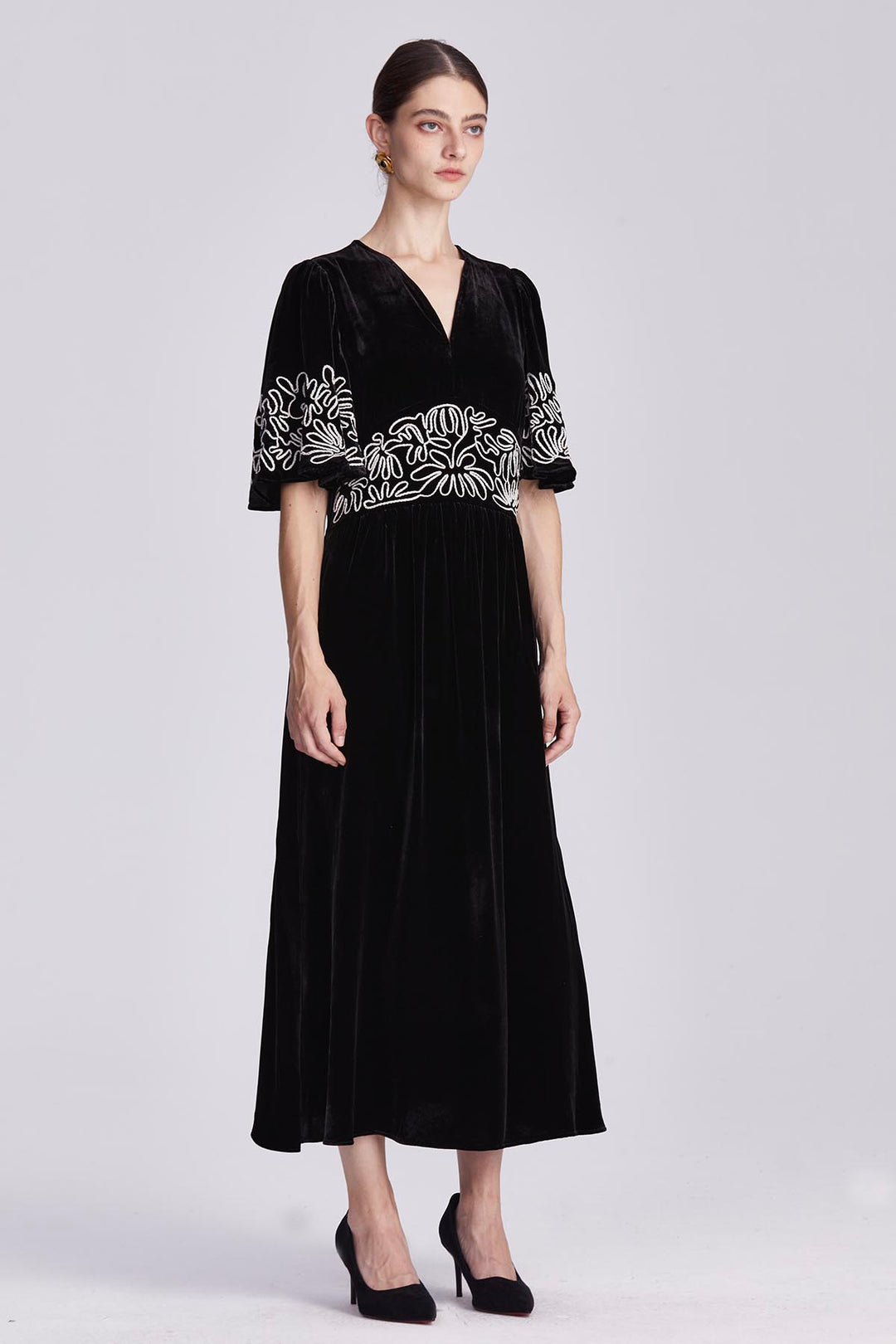 Amara Embroidered Velvet Dress